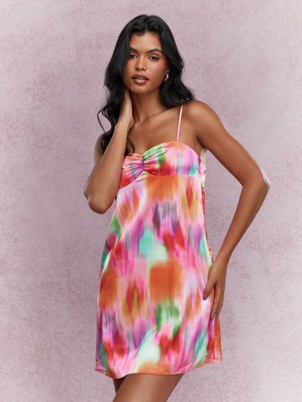 missguided MISSGUIDED Printed Ruched Bust Cami Mini Dress Cute Sundress