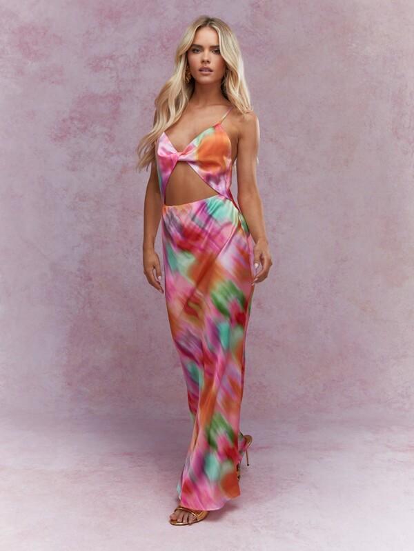 missguided MISSGUIDED Printed Twist Front Cut-Out Cami Maxi Dress Cute Sundress