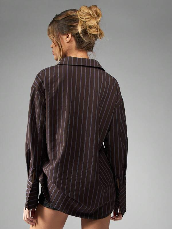 Missguided MISSGUIDED Professional Oversized Long Sleeve Collared Pinstripe Blouse