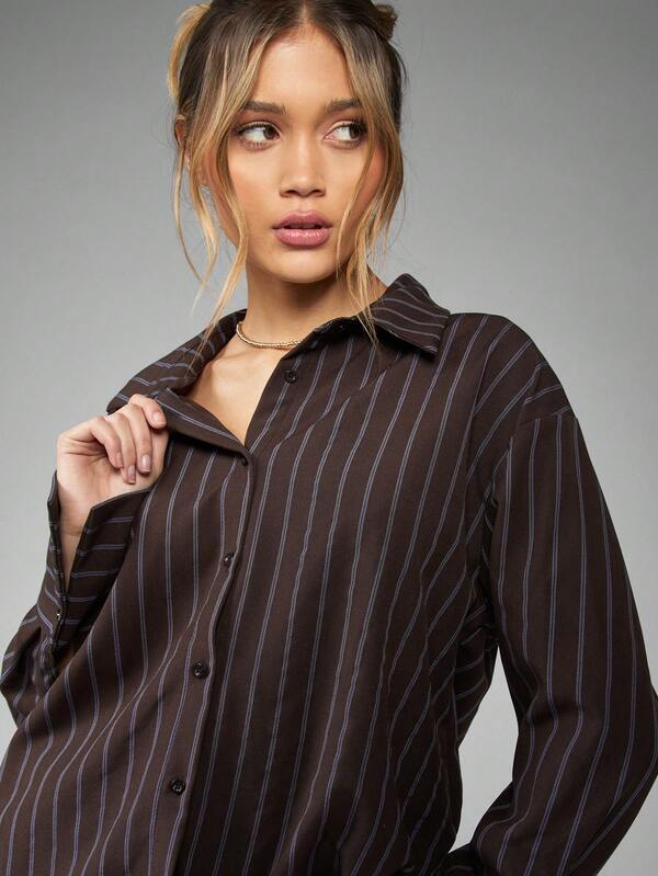 Missguided MISSGUIDED Professional Oversized Long Sleeve Collared Pinstripe Blouse