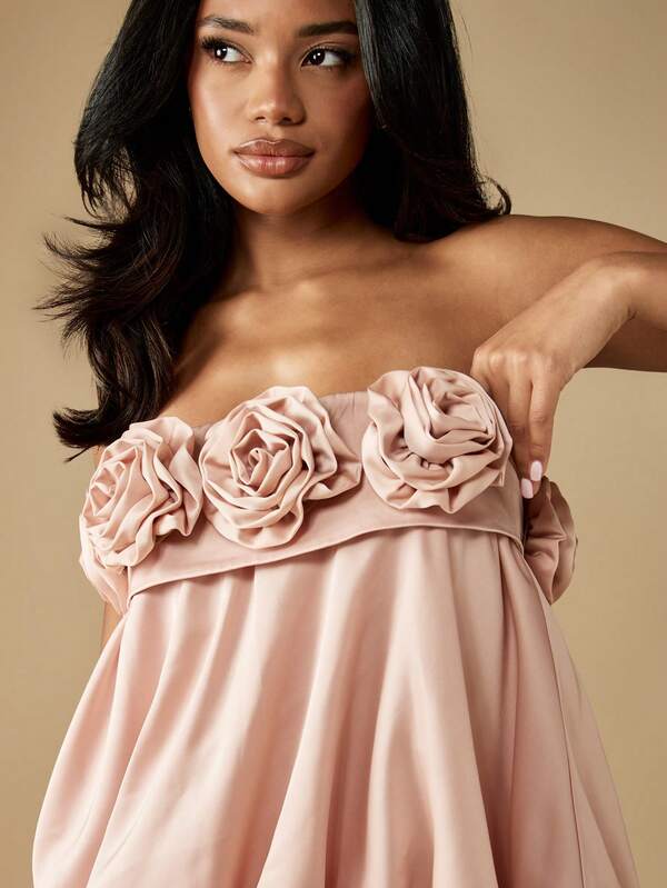 Missguided MISSGUIDED Puff Ball Top With Rose Embellishments And Bubble Hem