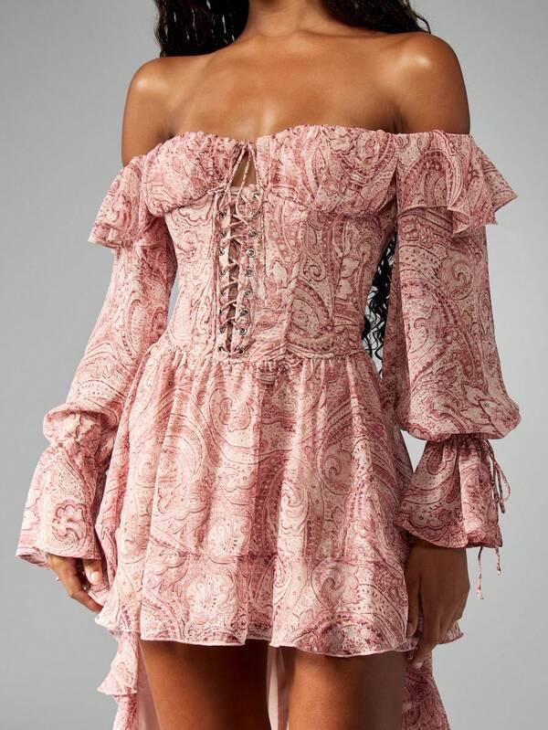 Missguided MISSGUIDED Puff Sleeve Chiffon Ruffle Detail Long Dress