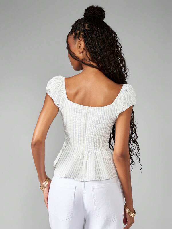 Missguided MISSGUIDED Puff Sleeve Corset Style Ruched Blouse
