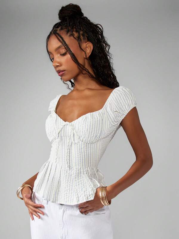 Missguided MISSGUIDED Puff Sleeve Corset Style Ruched Blouse
