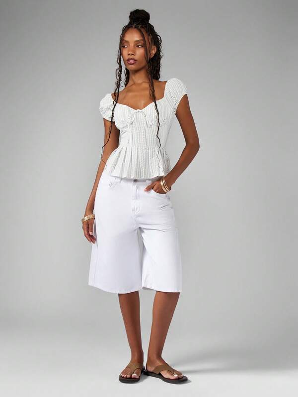 Missguided MISSGUIDED Puff Sleeve Corset Style Ruched Blouse