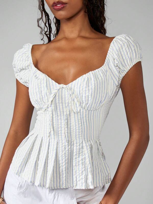 missguided MISSGUIDED Puff Sleeve Corset Style Ruched Blouse