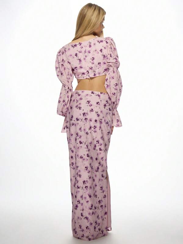 Missguided MISSGUIDED Puff Sleeve Floral Print Two-Piece Outfit