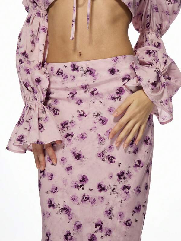 Missguided MISSGUIDED Puff Sleeve Floral Print Two-Piece Outfit