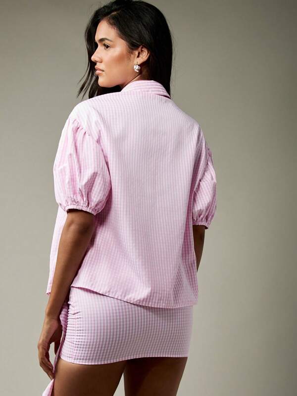 Missguided MISSGUIDED Puff Sleeve Gingham Two Piece Set With Mini Skirt