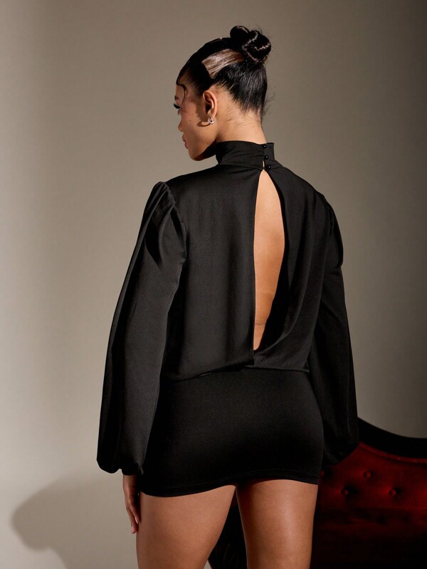 Missguided MISSGUIDED Puff Sleeve Mini Dress With Choker And Cowl Neck