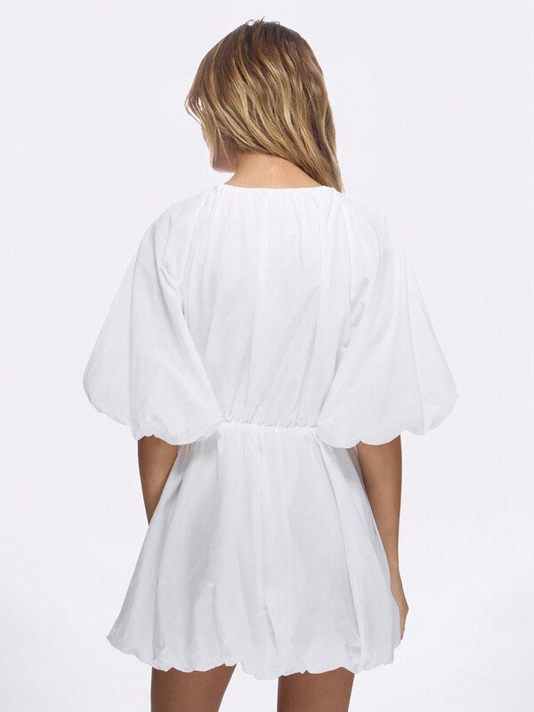 Missguided MISSGUIDED Puff Sleeve Mini Dress With Drawstring Waist