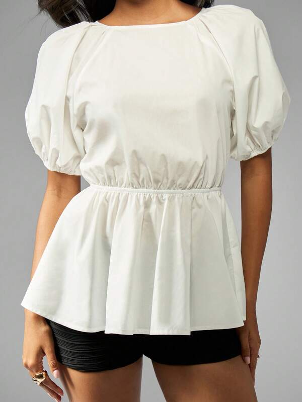 Missguided MISSGUIDED Puff Sleeve Poplin Blouse With Open Back Ties