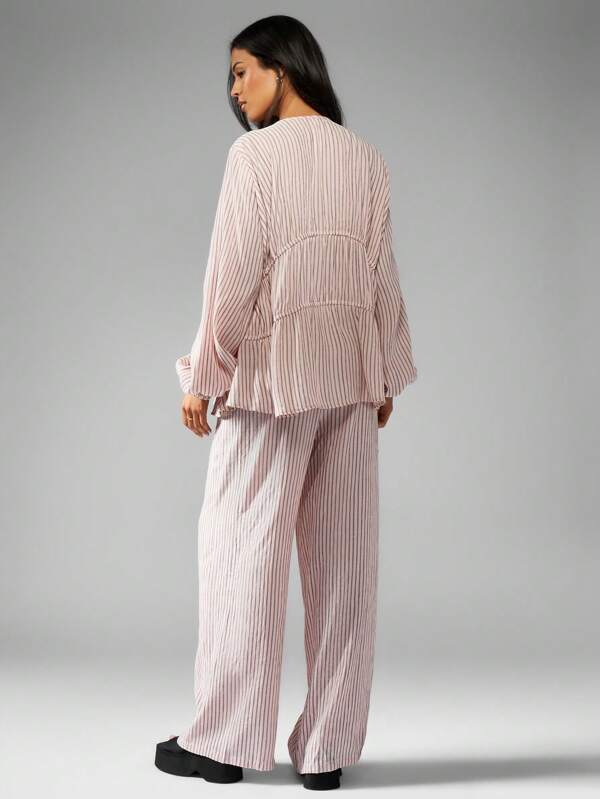 Missguided MISSGUIDED Puff Sleeve Ruched Waist Wide Leg Two Piece Outfit