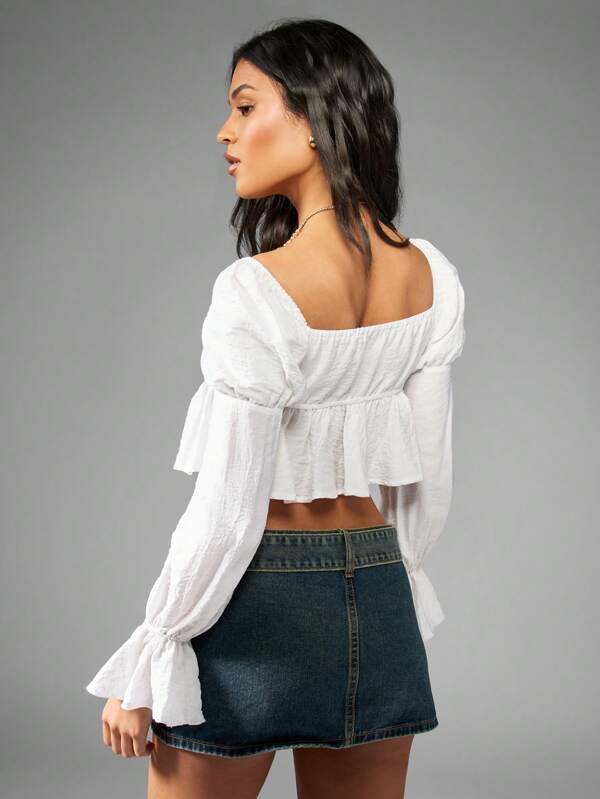 Missguided MISSGUIDED Puff Sleeve Ruffle Trim Corset Blouse
