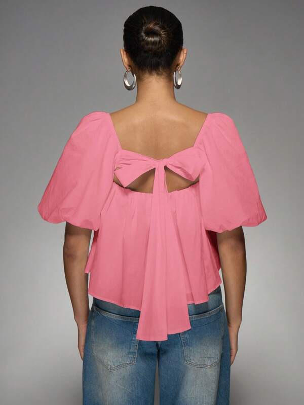 Missguided MISSGUIDED Puff Sleeve Square Neck Crop Top With Tie Back Detail