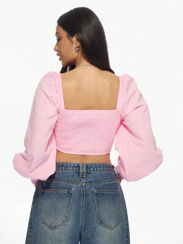 Missguided MISSGUIDED Puff Sleeve Square Neck Cropped Blouse