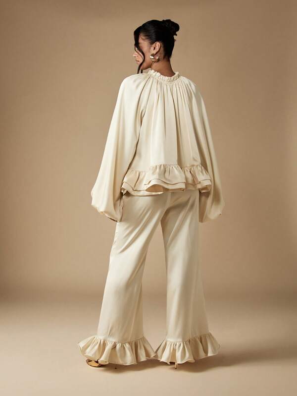 Missguided MISSGUIDED Puff Sleeve Top With Ruffle Hem Palazzo Pants