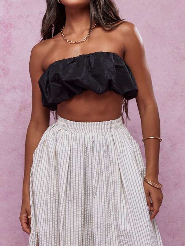 Missguided MISSGUIDED Puffball Ruched Strapless Tube Top