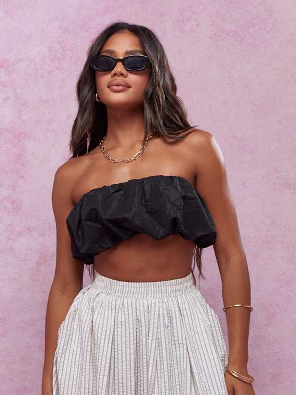 missguided MISSGUIDED Puffball Ruched Strapless Tube Top