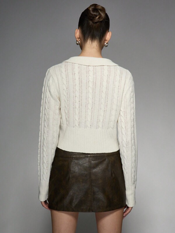 Missguided MISSGUIDED Quarter Zip Cable Knit Cardigan Sweater