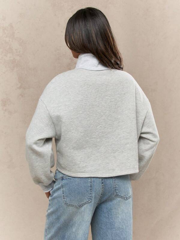 Missguided MISSGUIDED Quarter Zip Crop Pullover Collared Sweatshirt