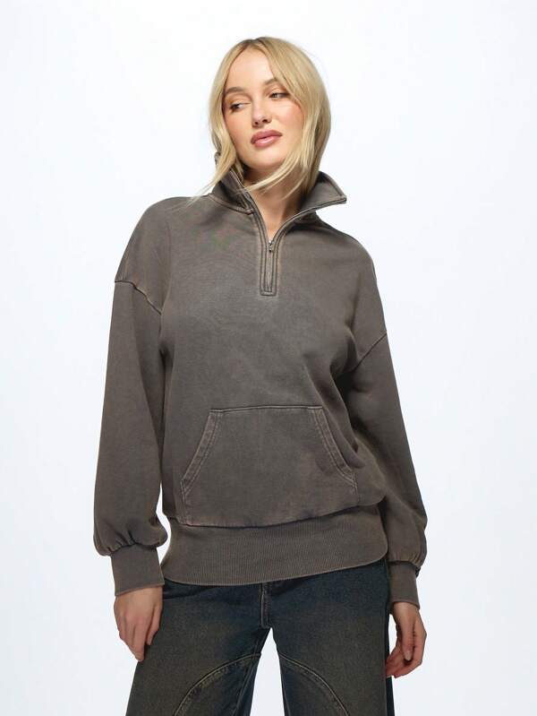missguided MISSGUIDED Quarter Zip Pullover Sweatshirt With Centre Pocket