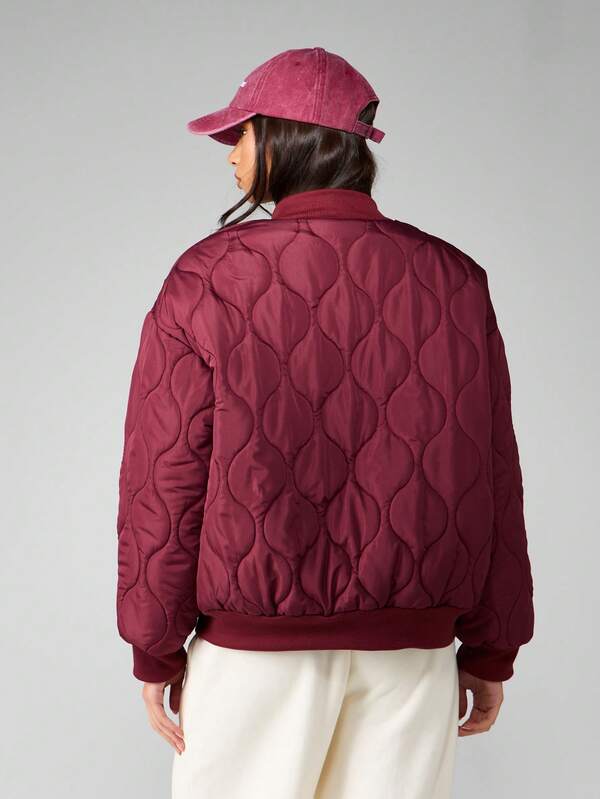 Missguided MISSGUIDED Quilted Bomber Jacket With Ribbed Trim And Zipper Closure