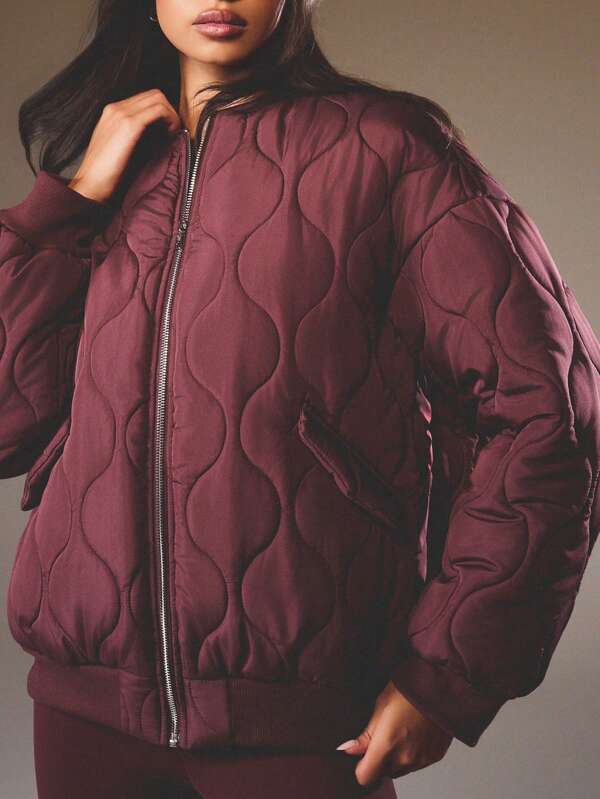 missguided MISSGUIDED Quilted Bomber Jacket With Ribbed Trim And Zipper Closure