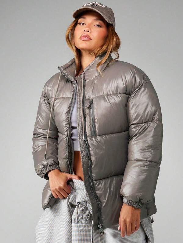 missguided MISSGUIDED Quilted Puffer Coat With Hood