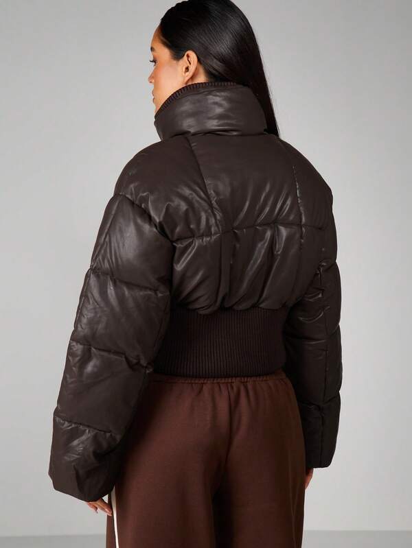 Missguided MISSGUIDED Quilted Puffer Coat With Ribbed Waistband