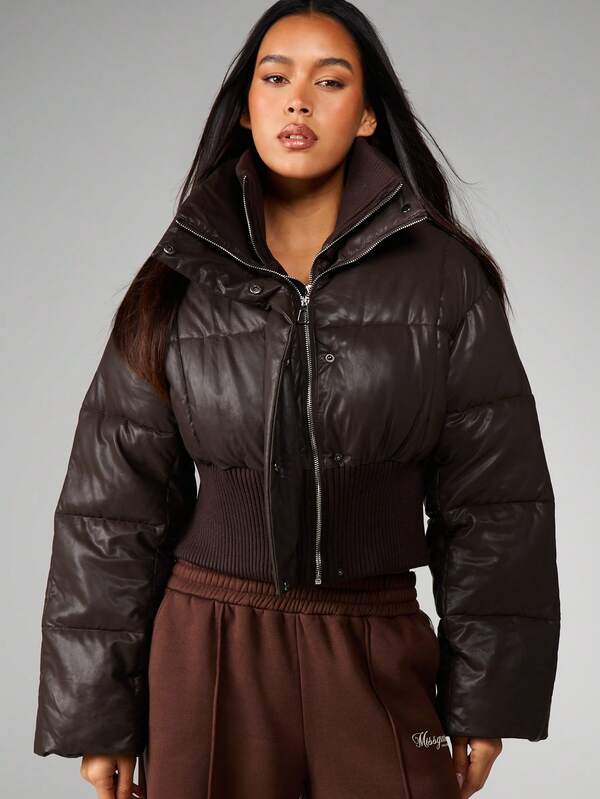 missguided MISSGUIDED Quilted Puffer Coat With Ribbed Waistband missguided MISSGUIDED Quilted Puffer Coat With Ribbed Waistband