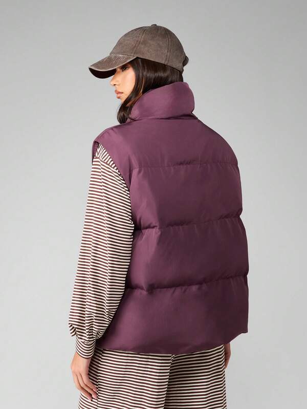 Missguided MISSGUIDED Quilted Sleeveless Puffer Vest With Button Closure