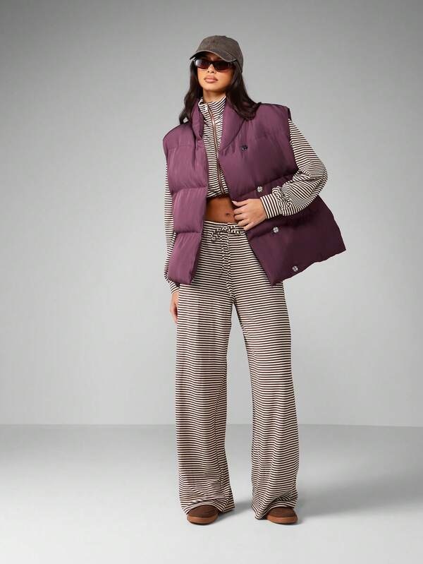 Missguided MISSGUIDED Quilted Sleeveless Puffer Vest With Button Closure