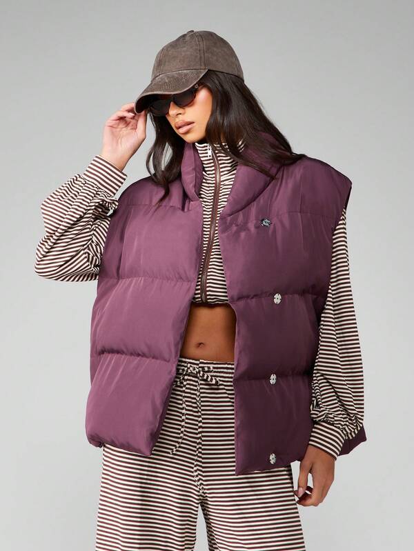 missguided MISSGUIDED Quilted Sleeveless Puffer Vest With Button Closure