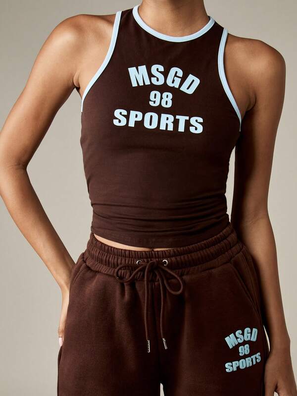 Missguided MISSGUIDED Racer Back Tank Top With Brand Logo Print