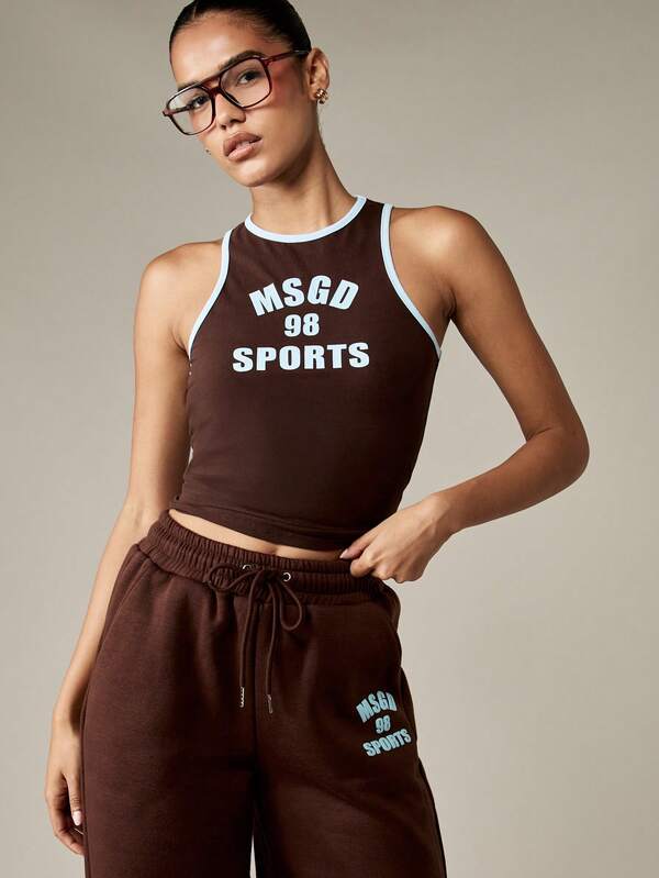missguided MISSGUIDED Racer Back Tank Top With Brand Logo Print