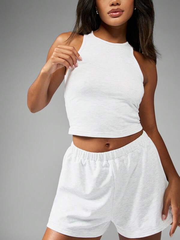 Missguided MISSGUIDED Racer Neck Vest And Wide Leg Shorts Two Piece Co Ord Set