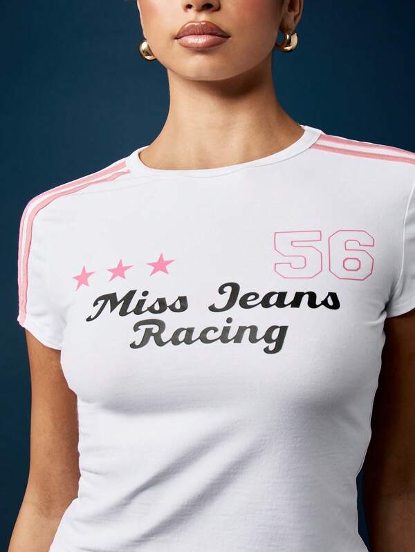 Missguided MISSGUIDED Racing Team Graphic Crop Tee With Star Details