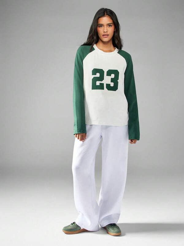 Missguided MISSGUIDED Raglan Baseball Jersey With Varsity Number Print