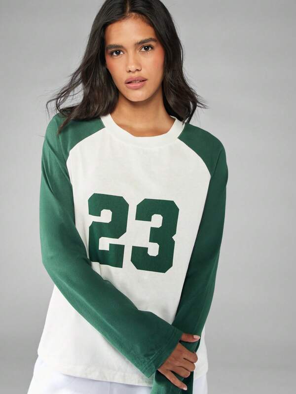 missguided MISSGUIDED Raglan Baseball Jersey With Varsity Number Print