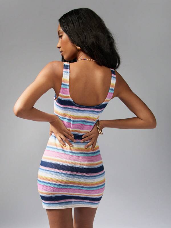 Missguided MISSGUIDED Rainbow Stripe Ribbed Bodycon Mini Dress
