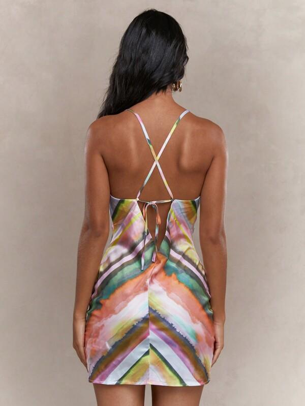 Missguided MISSGUIDED Rave Printed Satin Cowl Neck Cami Bodyson Mini Dress Cute Sundress