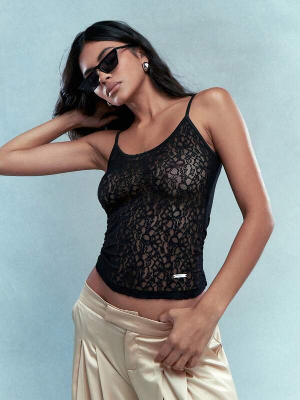 missguided MISSGUIDED Rave Sheer Lace Cami Top For Summer