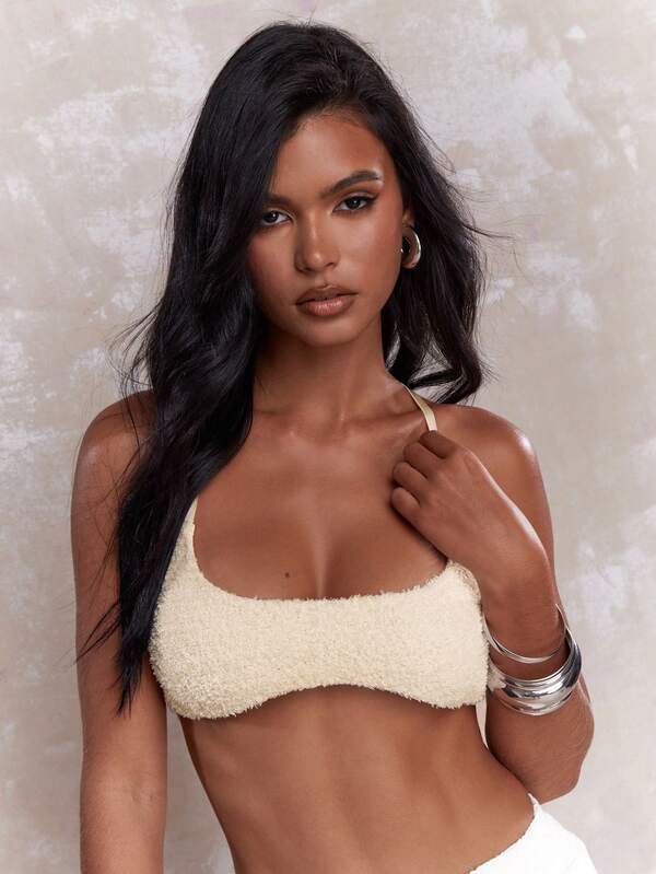 Missguided MISSGUIDED Rave Textured Cami Bra Top With Back Cross Strings