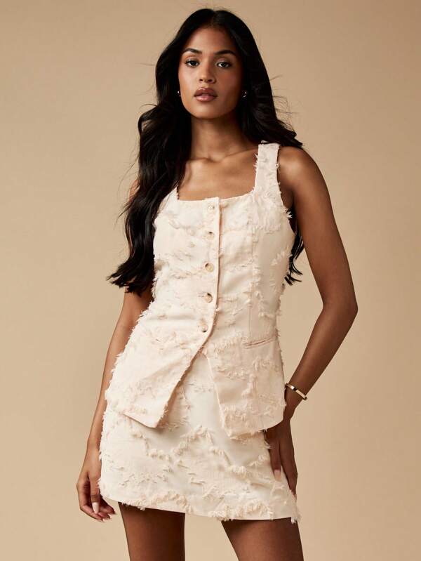 missguided MISSGUIDED Raw Edge Fabric Sleeveless Top And Mini Skirt Set
