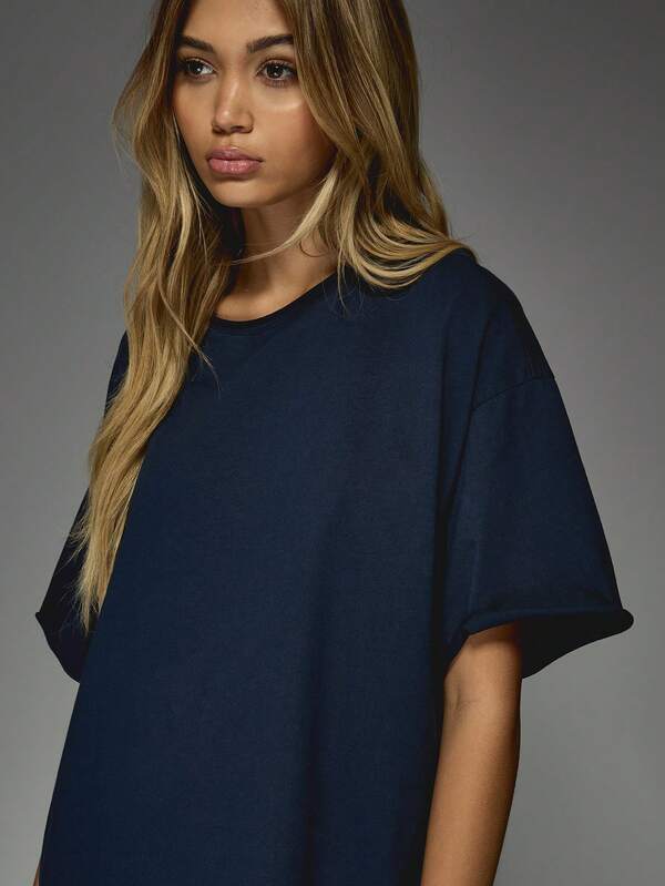 Missguided MISSGUIDED Raw Edge Oversized Drop SHoulder T-Shirt