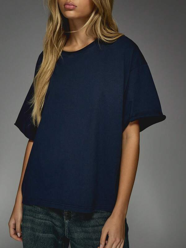 Missguided MISSGUIDED Raw Edge Oversized Drop SHoulder T-Shirt