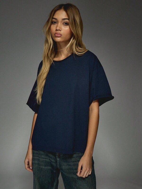 missguided MISSGUIDED Raw Edge Oversized Drop SHoulder T-Shirt