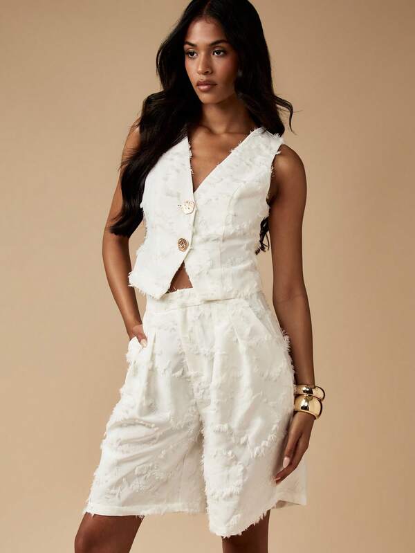 Missguided MISSGUIDED Raw Edge Woven Vest And Bermuda Shorts Co Ord