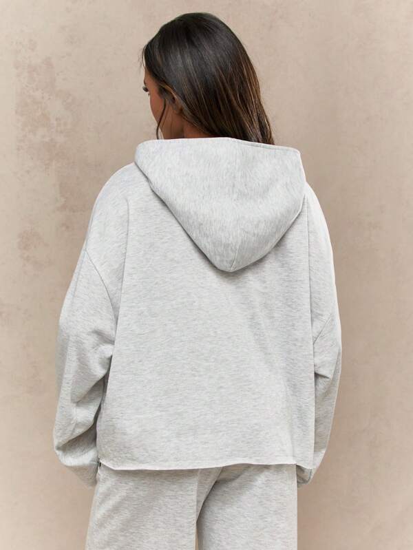 Missguided MISSGUIDED Raw Edge Zip Front Cropped Length Wide Sleeve Comfortable Relaxed Fit Sweatshirt